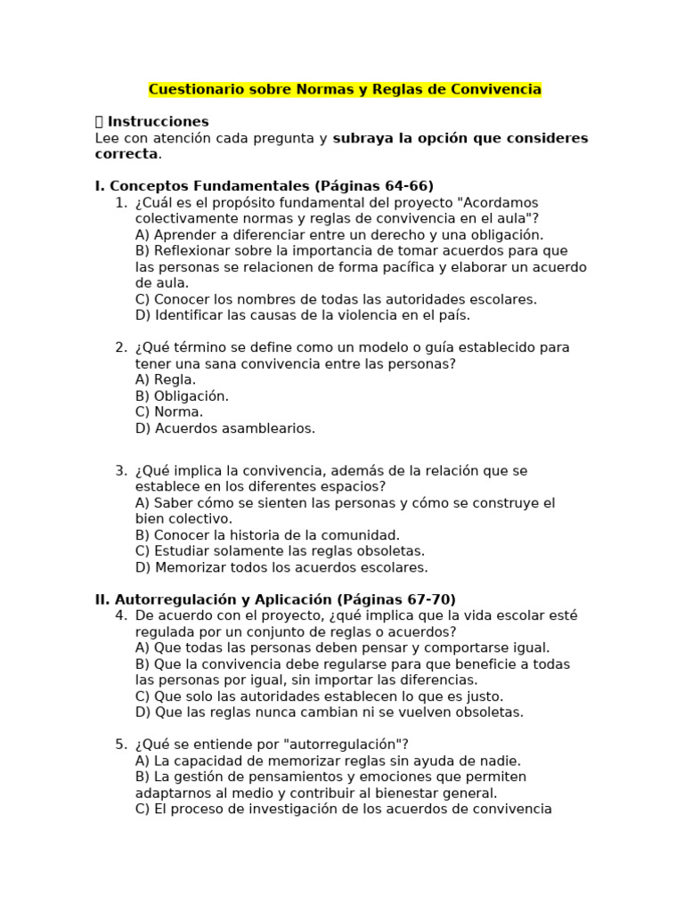 Cuestionario Sobre Normas Complementado | PDF | Escuelas ...