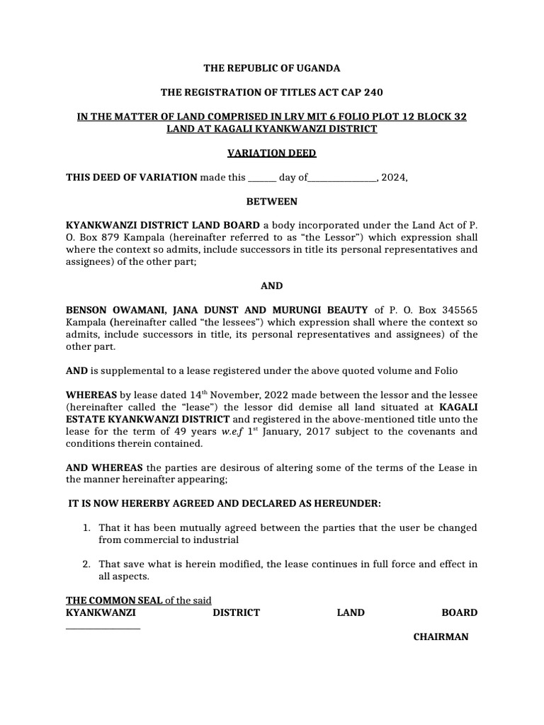 Variation Deed | PDF