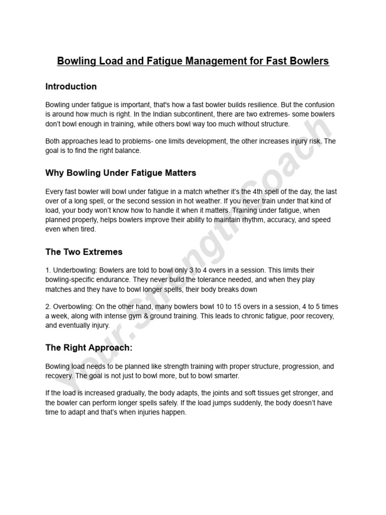 Bowling Load and Fatigue Management For Fast Bowlers | PDF | Bowling ...