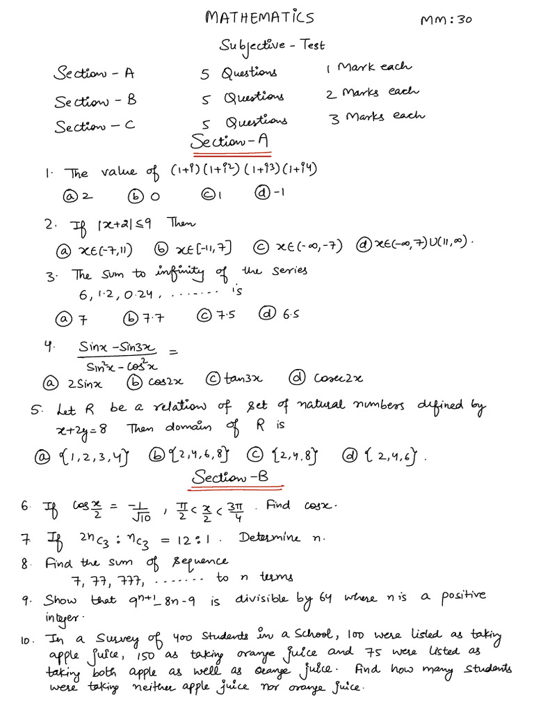 Subjective Test 2 Maths | PDF