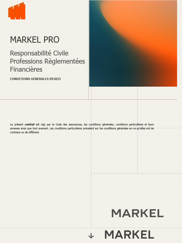 Conditions Générales Markel Pro. Reg. Financières CG092025 | PDF ...
