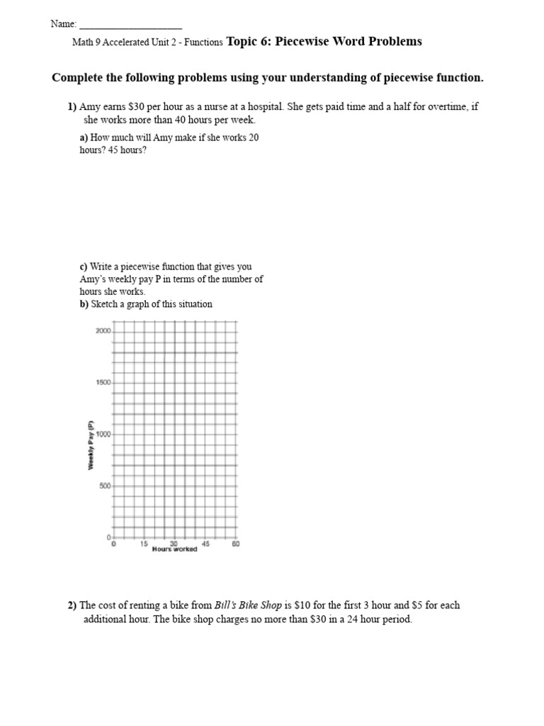 U2 Topic 6 - Piecewise Word Problems - 2 | PDF