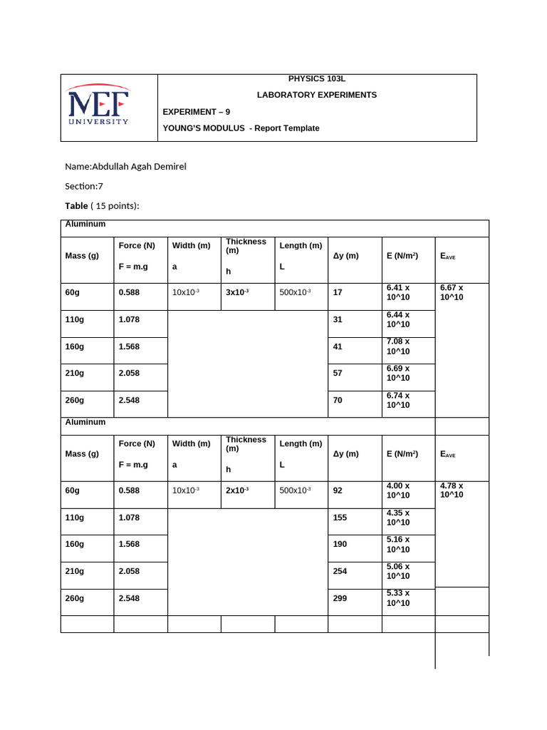 9.Young’s Modulus - Report Template | PDF | Mechanics | Physical Sciences