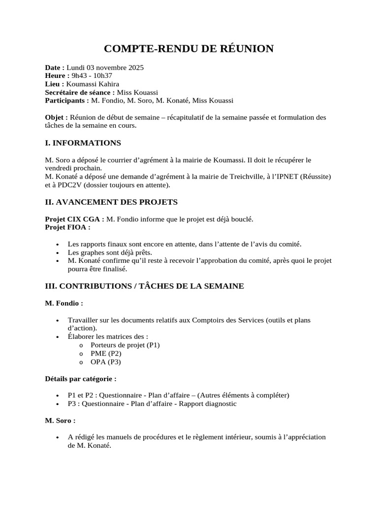 Compte Rendu Du 03 Nov | PDF