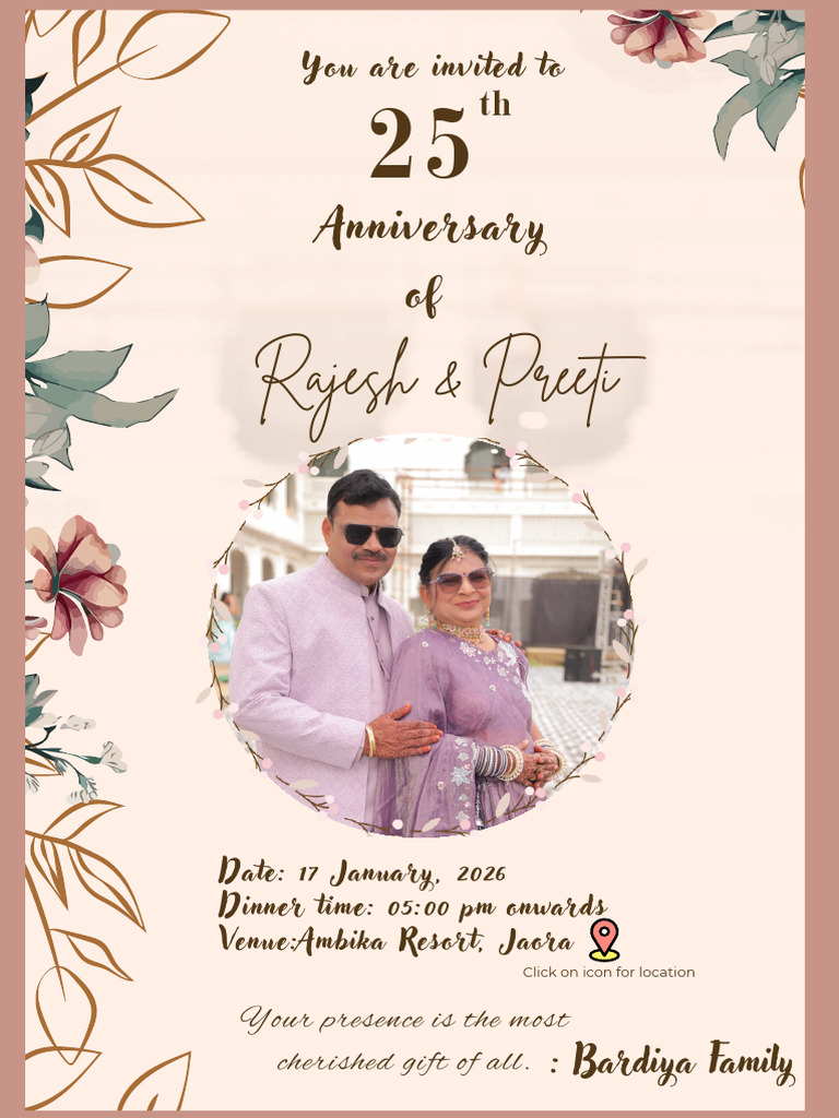 Rajesh & Preeti Bardiya - 25th Anniversary Invitation | PDF