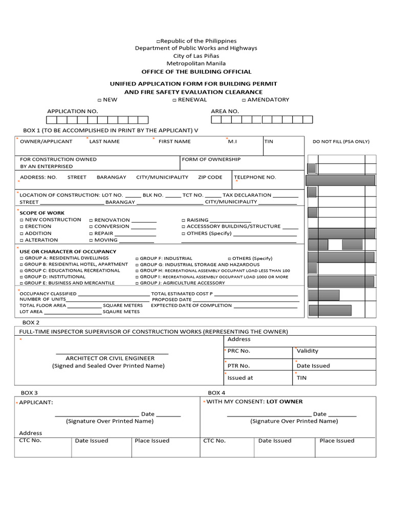 Unified Application Form For Building Permit (New) | PDF