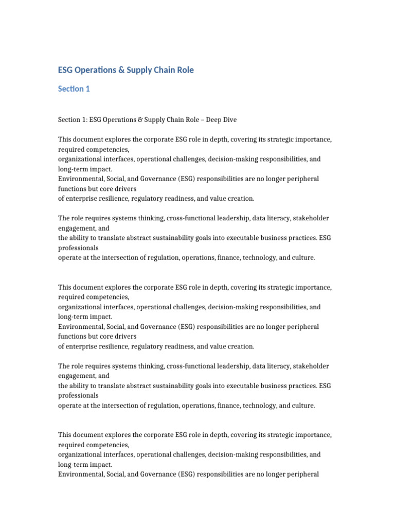 ESG Operations and Supply Chain Role | PDF | Governance | Sustainability