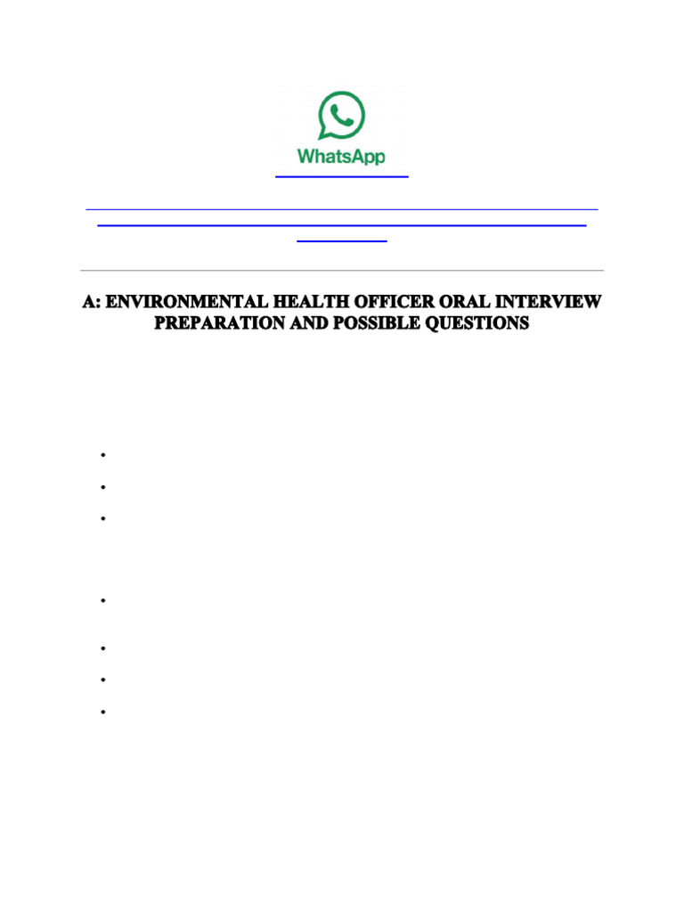 Environmental Health Officer Oral Interview Questions | PDF | Food ...