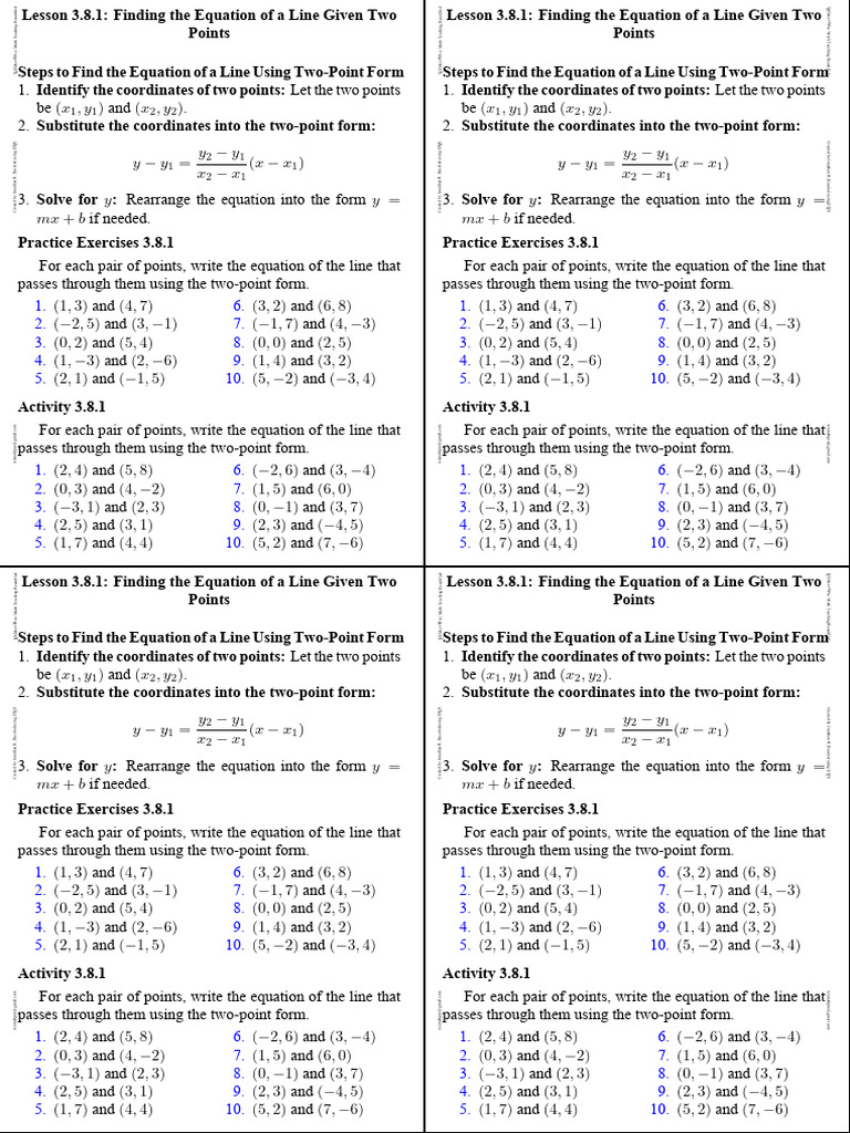 Hand Finding The Equation of A Line Given Two Points | PDF | Chess ...