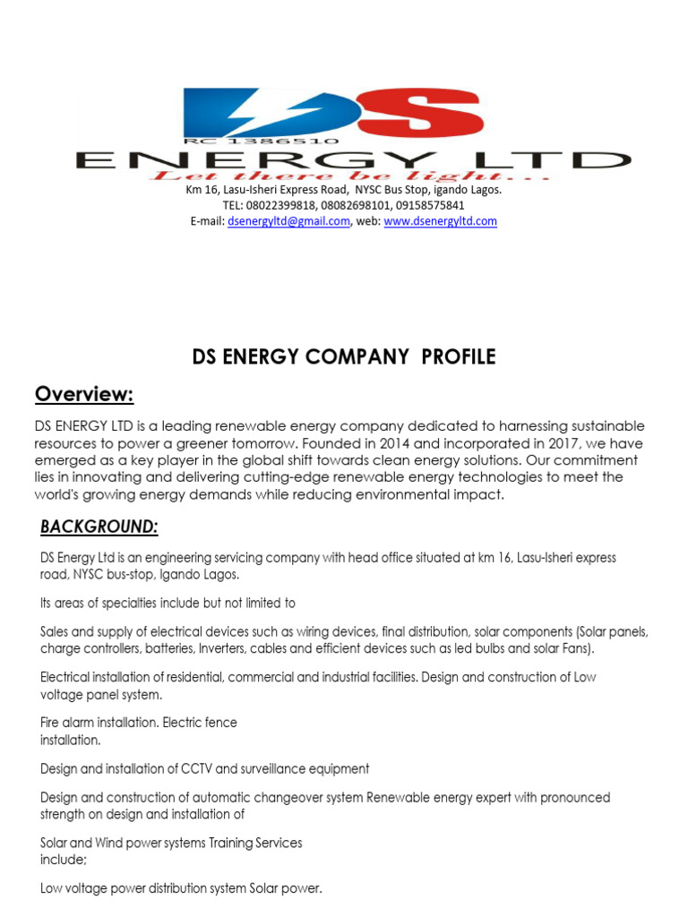 DS - Energy Company Profile (1) (1) .Docx2 | PDF | Renewable Energy ...