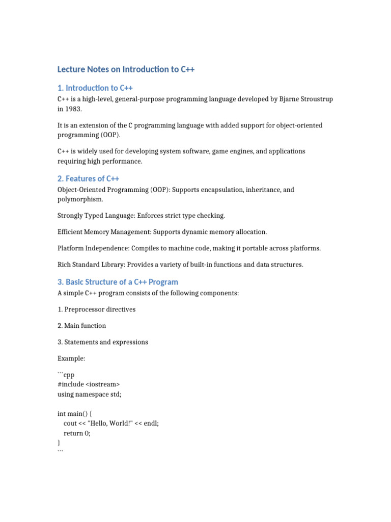 Intro CPP Notes | PDF