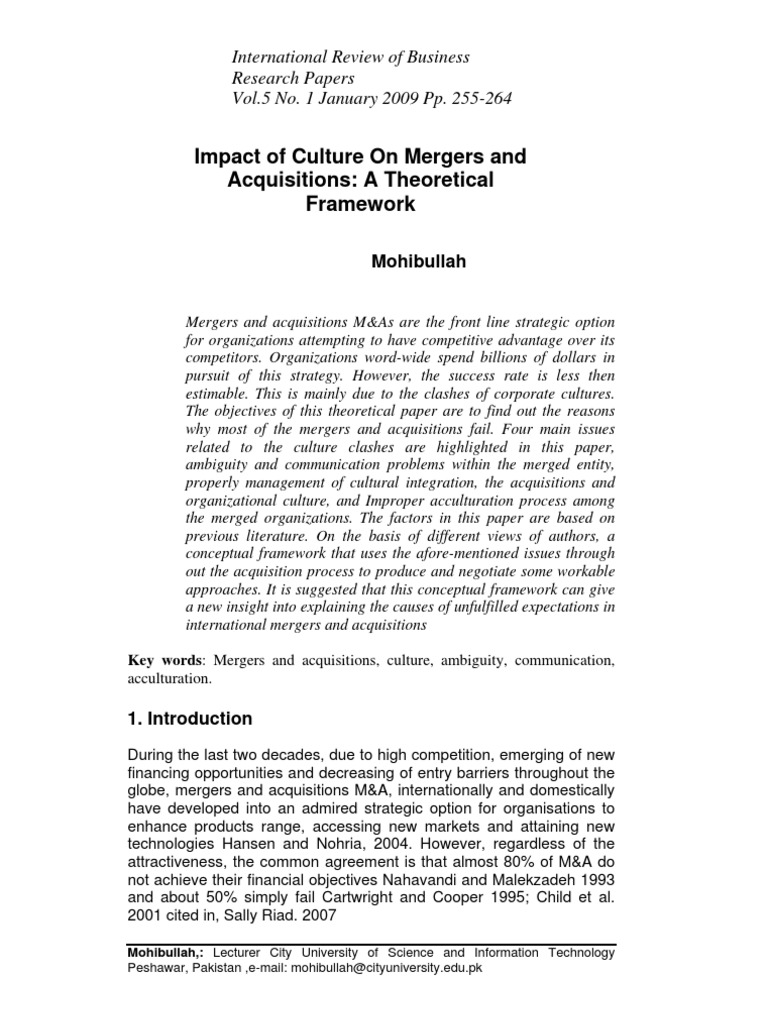 Culture's Role in M&A Success | PDF | Mergers And Acquisitions ...