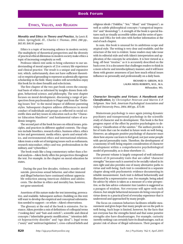 Character Strengths and Virtues A Handbook and Cla | PDF | Psychology ...