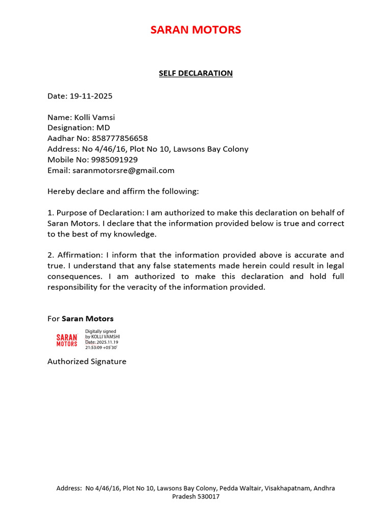 Self Declaration | PDF
