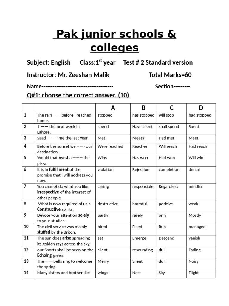 Test #2 New 1st Year Standard Version 2 | PDF
