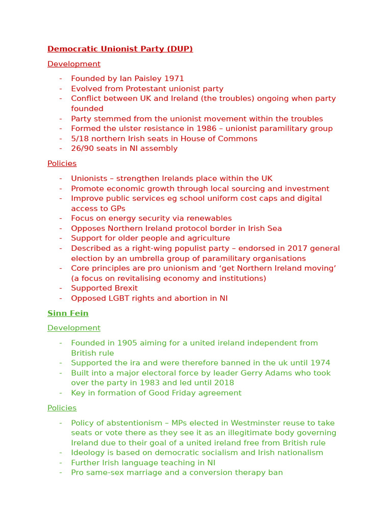 Minor Parties Policies and Development | PDF | Unionism In Ireland ...