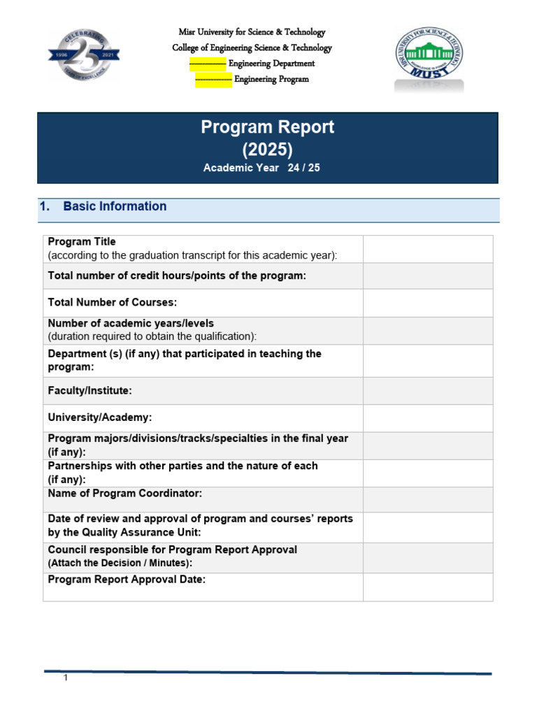New Program Report Templete 2025 | PDF | Evaluation | Performance Indicator