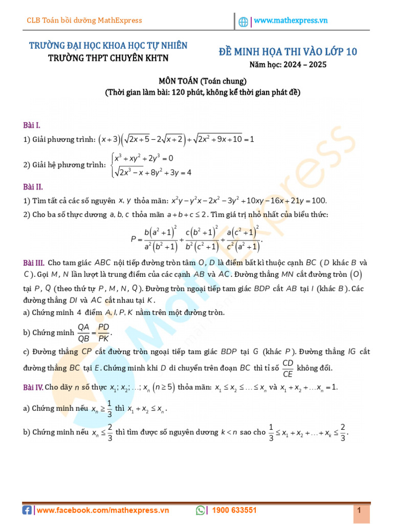 Đề Minh Họa Chuyên KHTN (Toán Chung) | PDF
