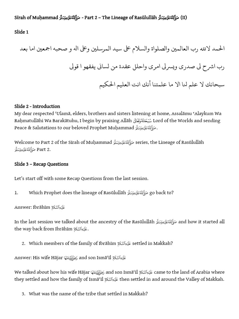 The Lineage of Rasulullah II Presentation Notes | PDF | Banu Hashim ...