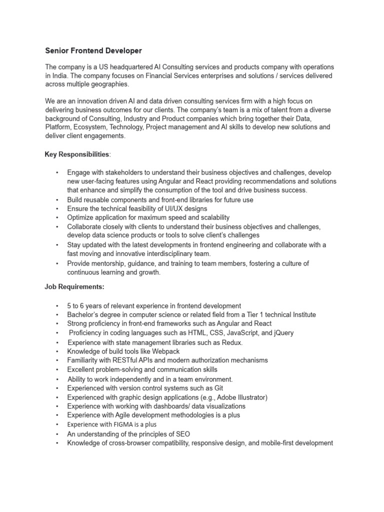Senior Frontend Developer JD | PDF | Artificial Intelligence ...