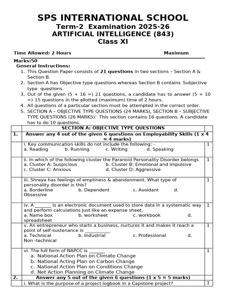 Class 11 AI Term-2 | PDF | Artificial Intelligence | Intelligence (AI ...