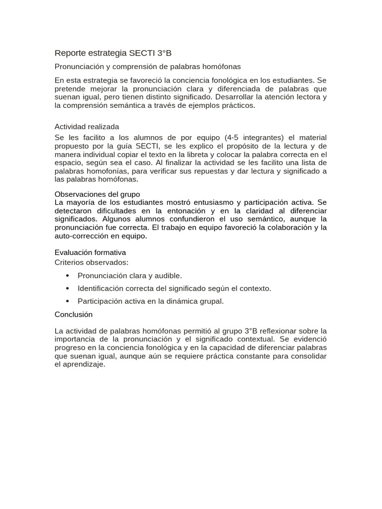 Reporte Estrategia SECTI 3B | PDF | Puntuación