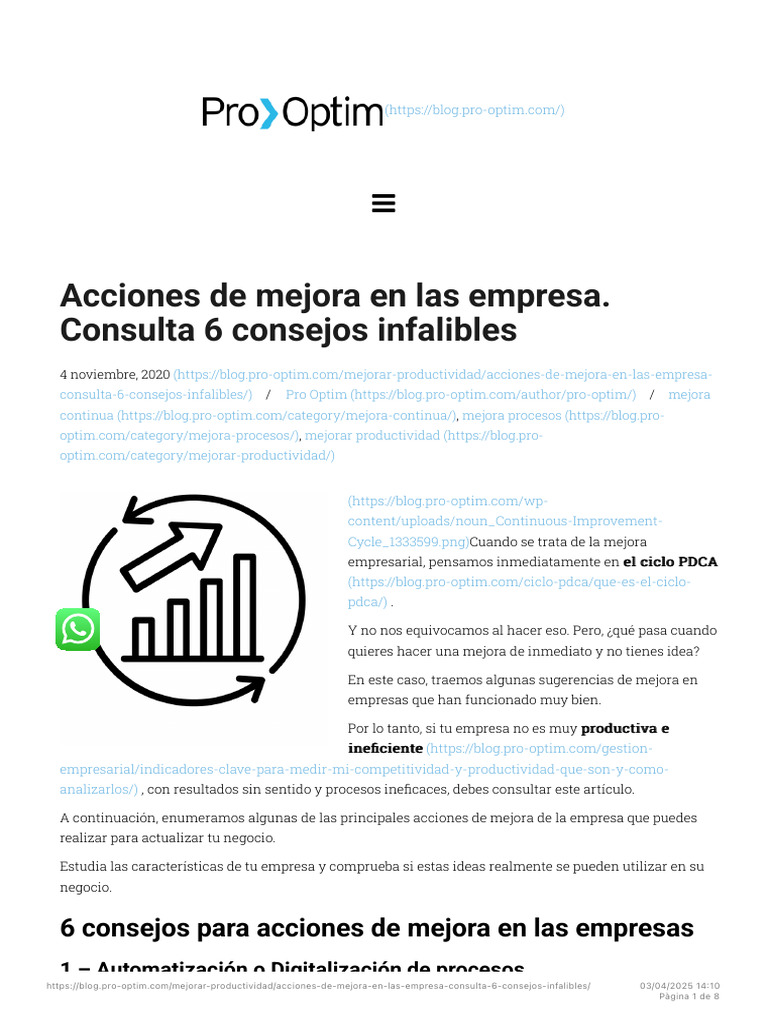 Acciones de Mejora en Las Empresa. Consulta 6 Consejos Infalibles - Pro ...