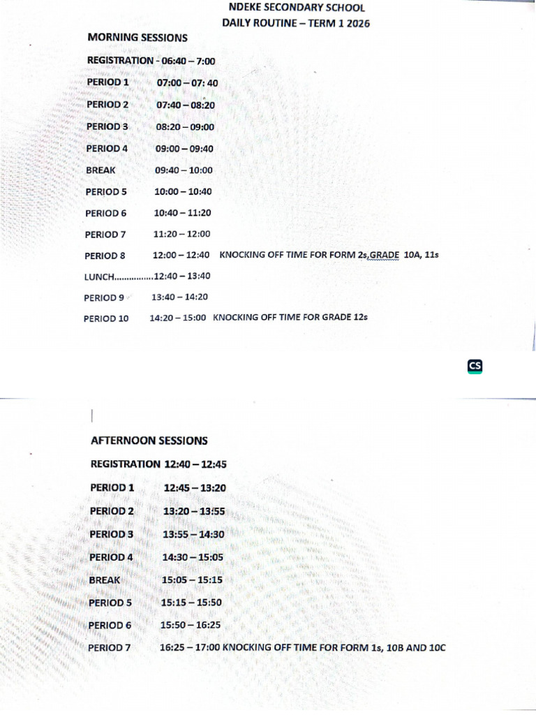Daily Routine Term One 2026 | PDF