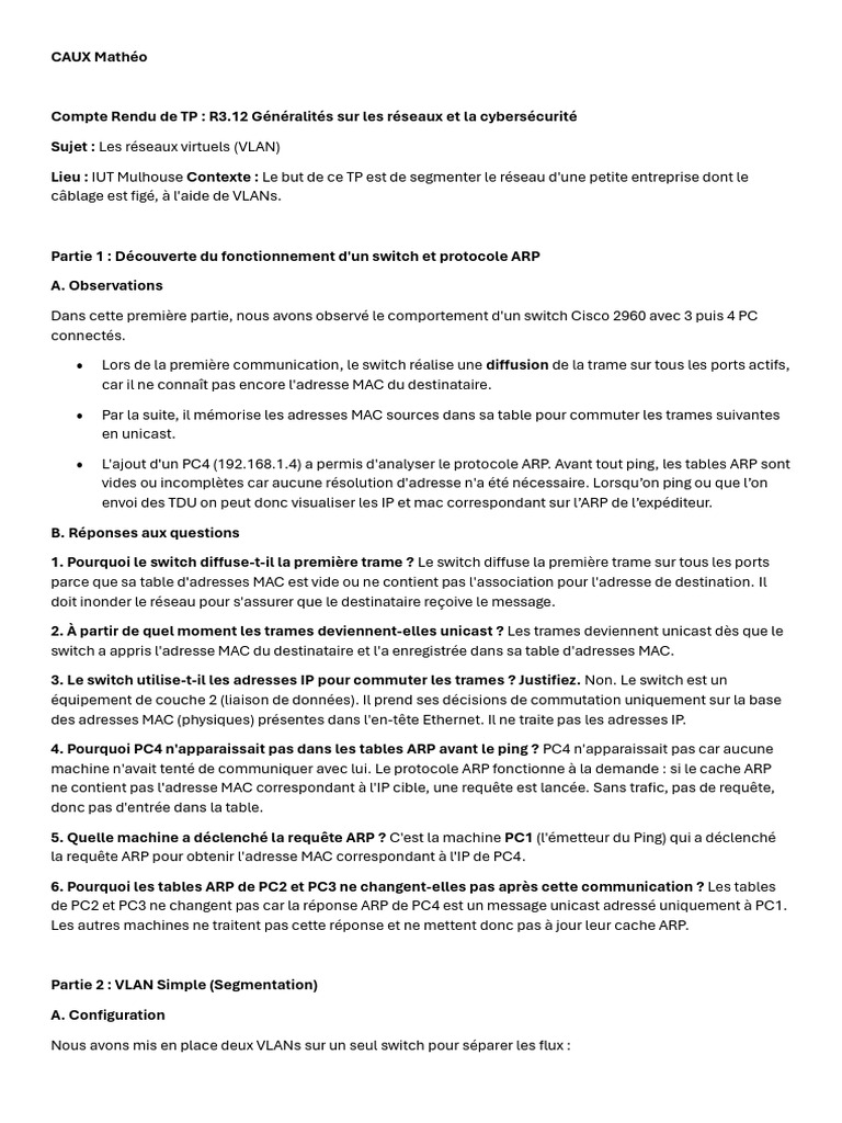 Compte Rendu de TP | PDF | Commutateur réseau | Standards de réseaux
