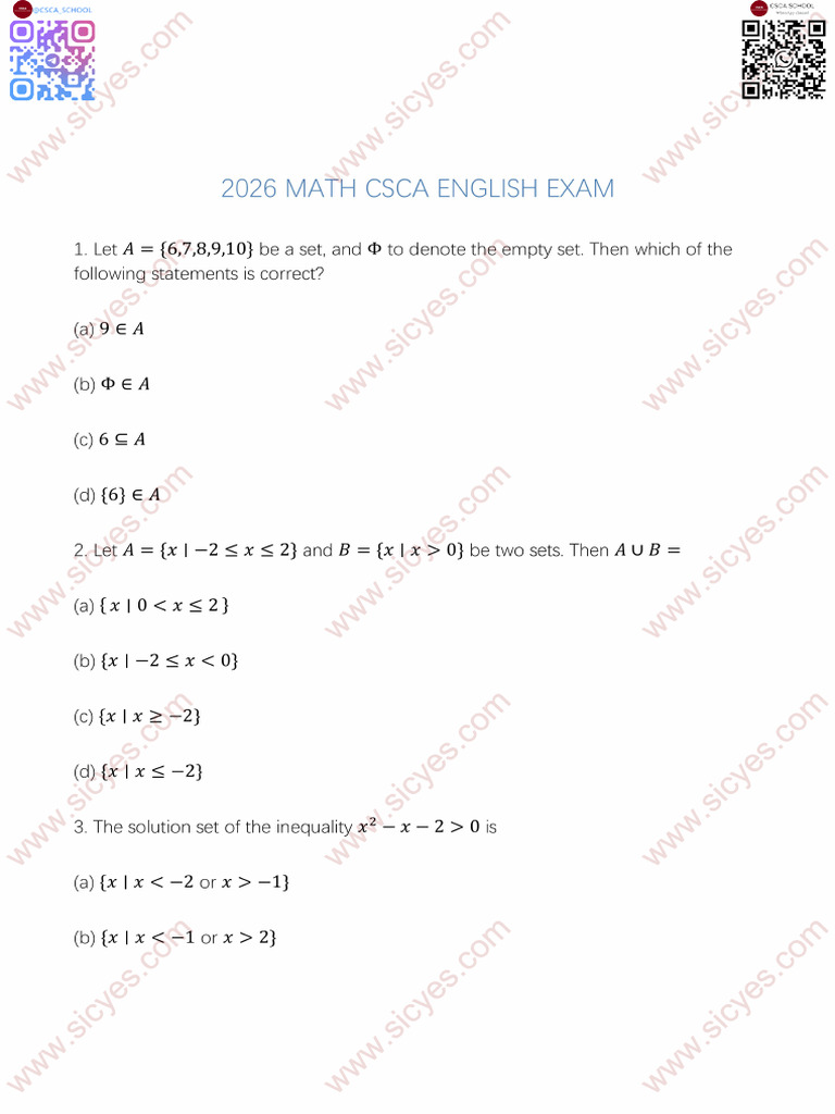 2026-01-25 CSCA Mathematics Official Examination Paper | PDF