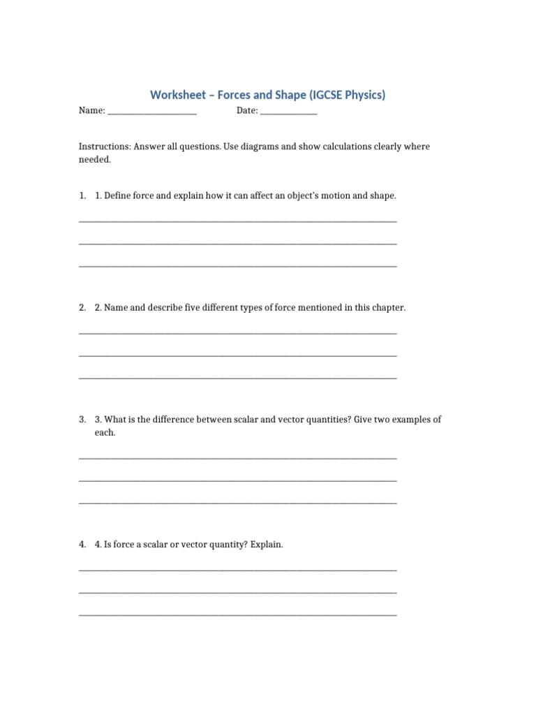 Unit-1 Chapter2 Worksheet Forces and Shape UPDATED | PDF | Force | Friction