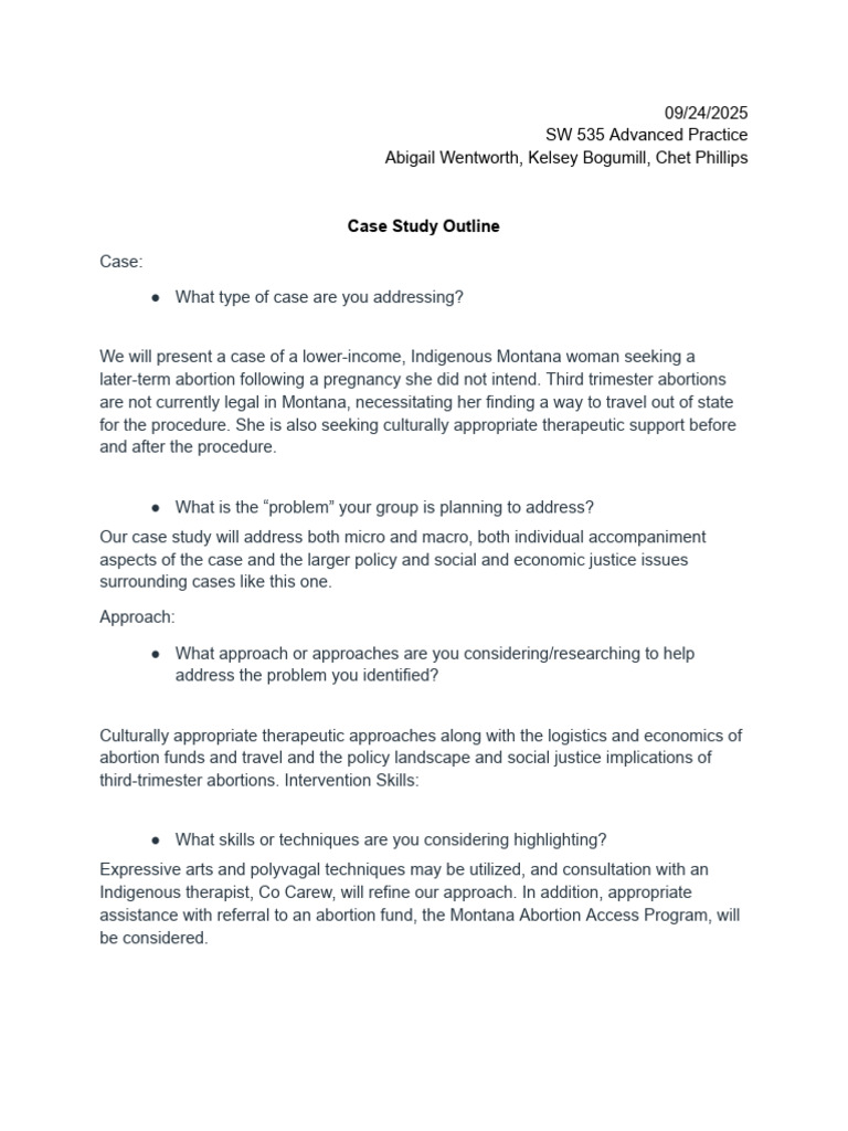 SW 535 Advanced Practice Case Study Outline | PDF | Abortion | Pregnancy