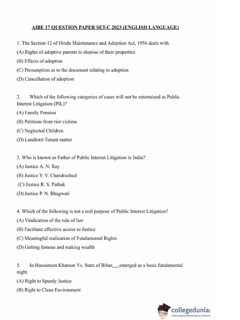 AIBE 17 Question Paper Set C | PDF