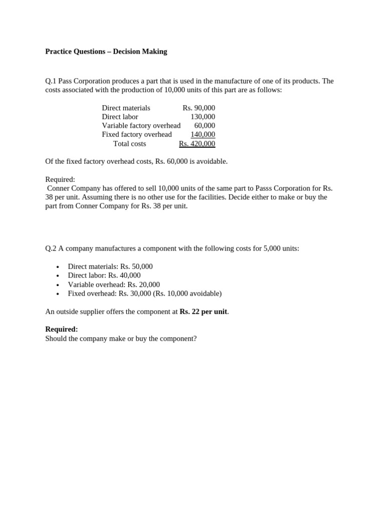 Practice Questions - Decision Making | PDF