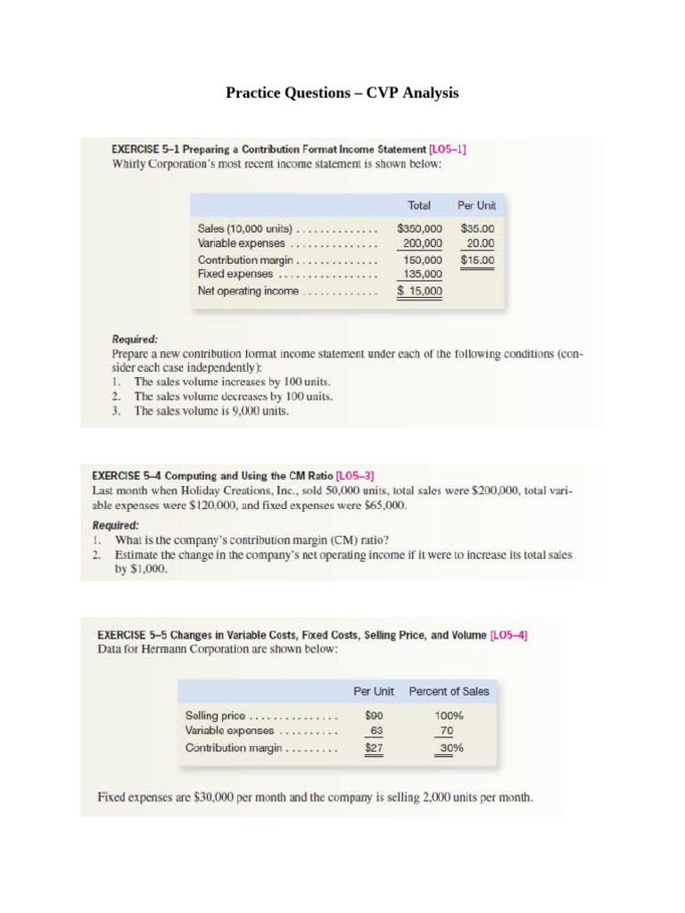 Practice Questions - CVP I | PDF