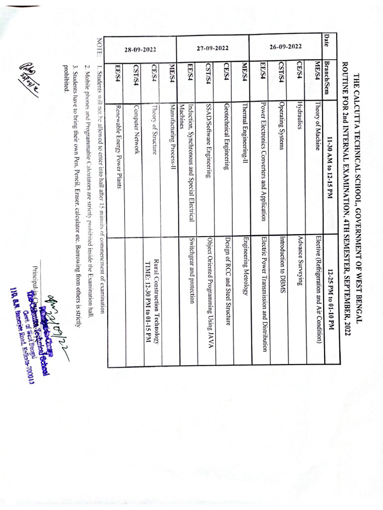 4th Sem 2nd Int Routine | PDF