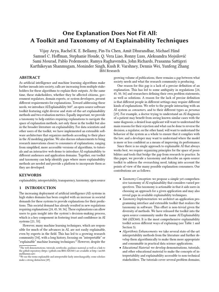 12 2019 One Explanation Does Not Fit All A Toolkit and Taxonomy of Ai ...