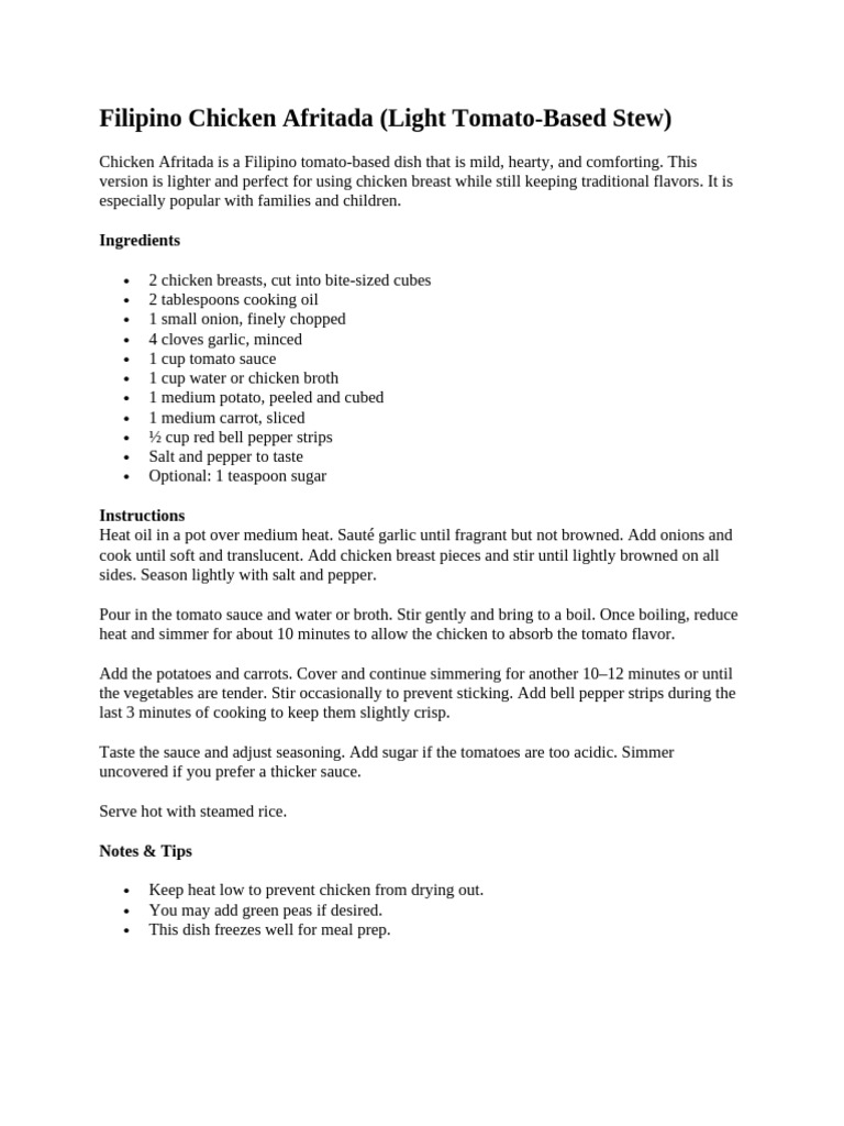 Chicken Afritada (Chicken Breast) | PDF