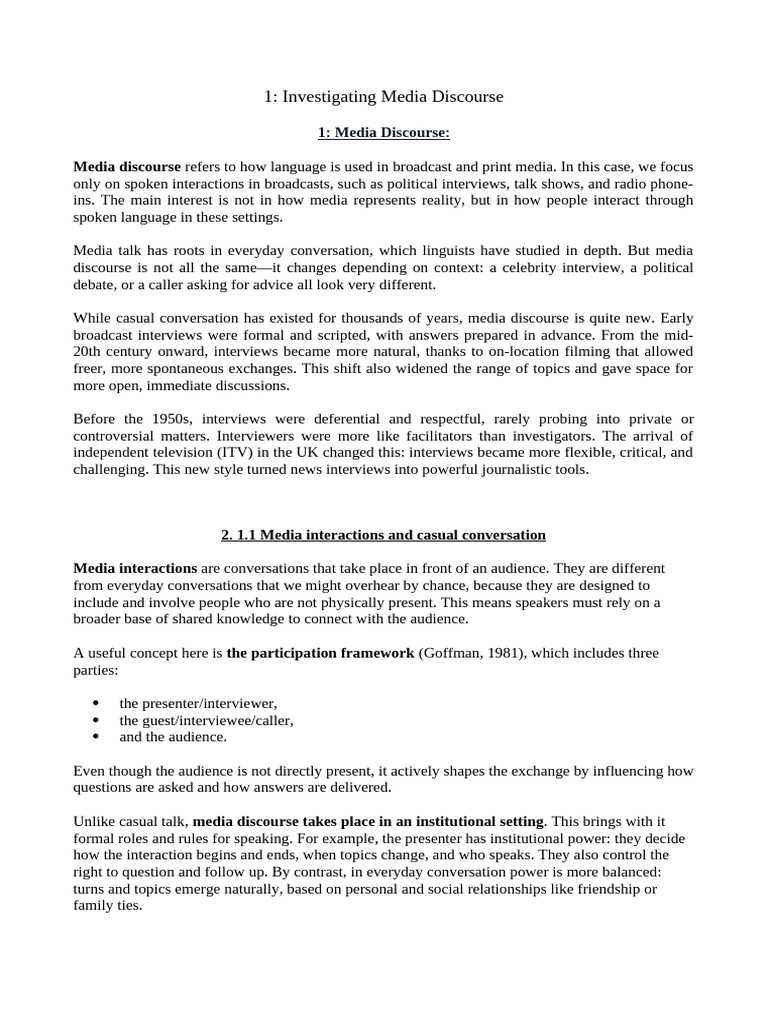 1 - Investigating Media Discourse | PDF | Discourse | Conversation