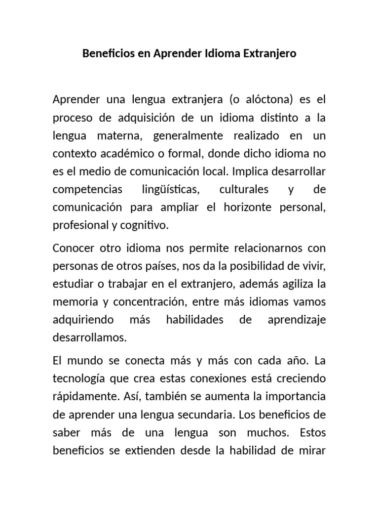 Beneficios en Aprender Idioma Extranjera | PDF | Segundo lenguaje ...