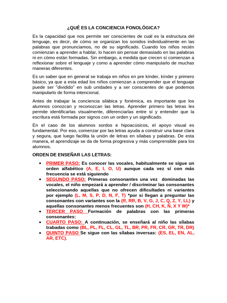 Qué Es La Conciencia Fonológica | PDF | Fonética | Palabra