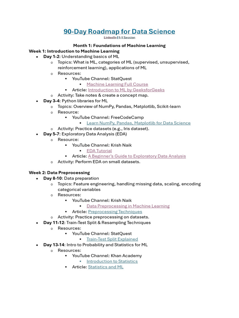90 Day Data Science Machine Learning Roadmap | PDF | Machine Learning ...