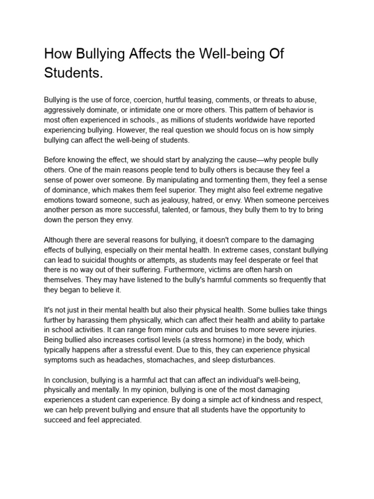 How Bullying Affects The Well-Being of Students | PDF