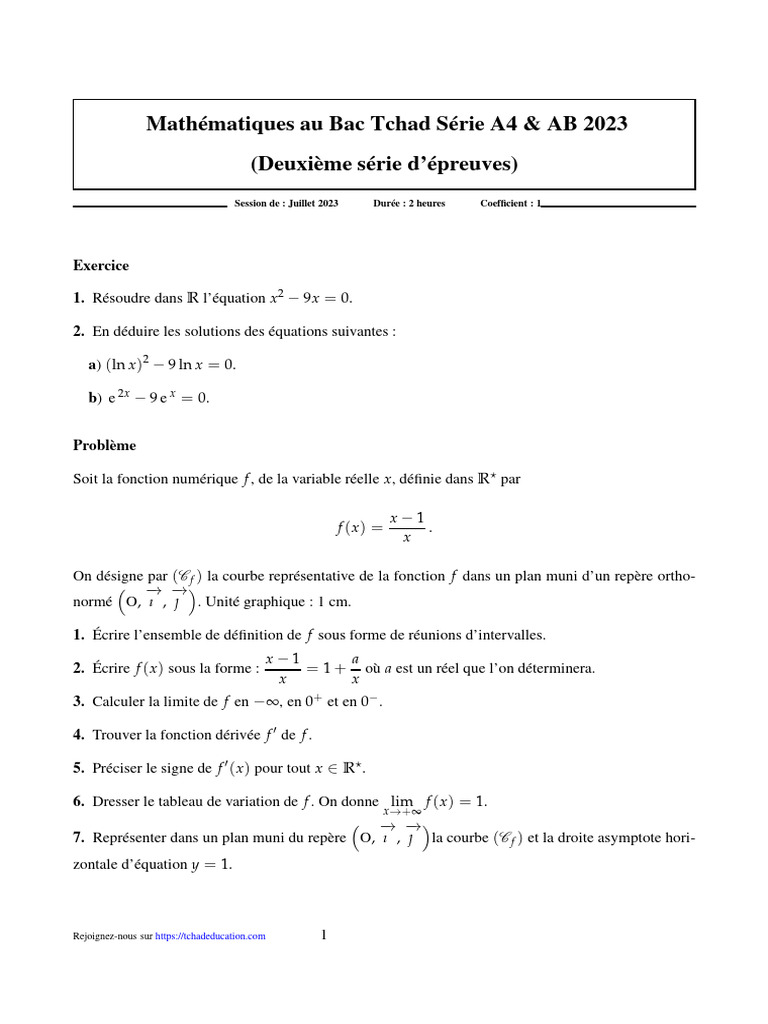 Sujet de Maths Bac A4 Et AB 2023 2e Tour | PDF