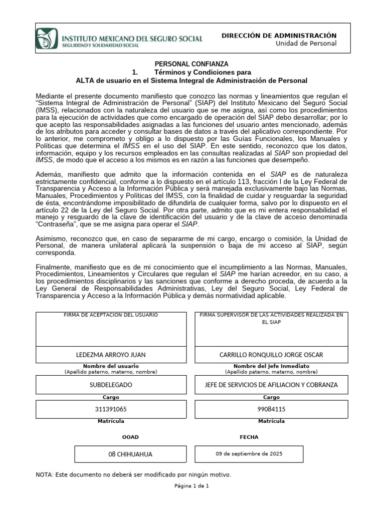 1A40-009-019 Términos y Condiciones SIAP Personal de Confianza (2 ...