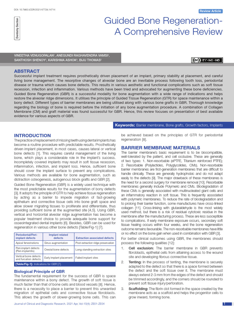 Guided Bone Regeneration - A Comprehensive Review | PDF | Dental ...