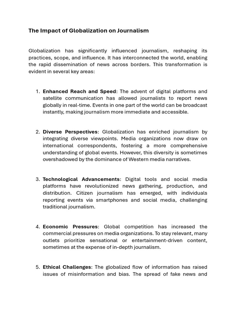 The Impact of Globalization on Journalism | PDF | Journalism | News