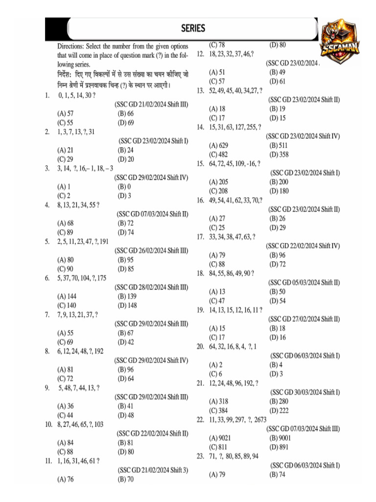 Series Practice Questions Ssc Gd Target Day 12 | PDF