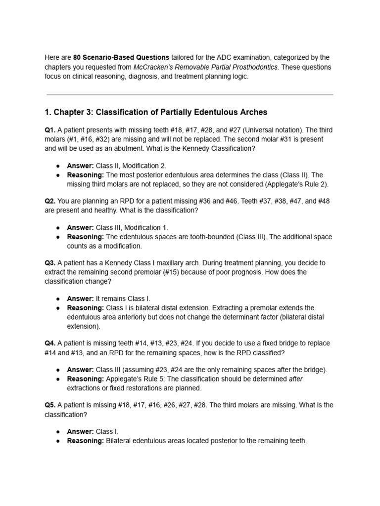 ADC RPD 80 Questions Gemini | PDF | Dentures | Tooth
