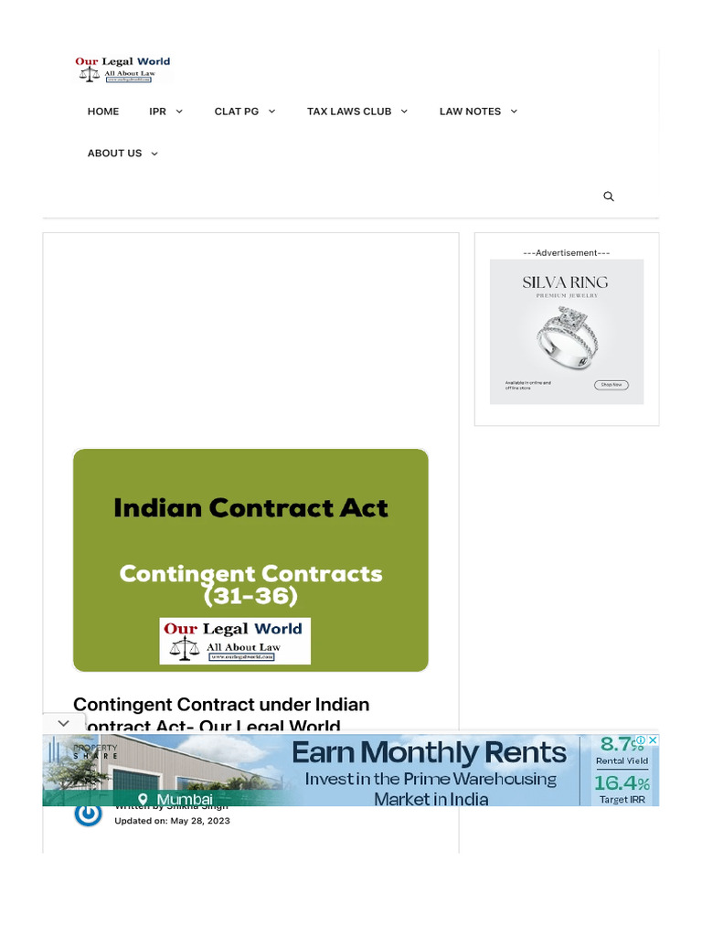 Contingent Contract Under Indian Contract Act Our Legal World | PDF ...